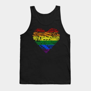 LGBT Pride In Many Languages Rainbow Heart Word-art Tank Top